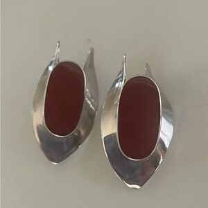 Vintage Sterling Silver &  Red Jasper Large Post Earrings